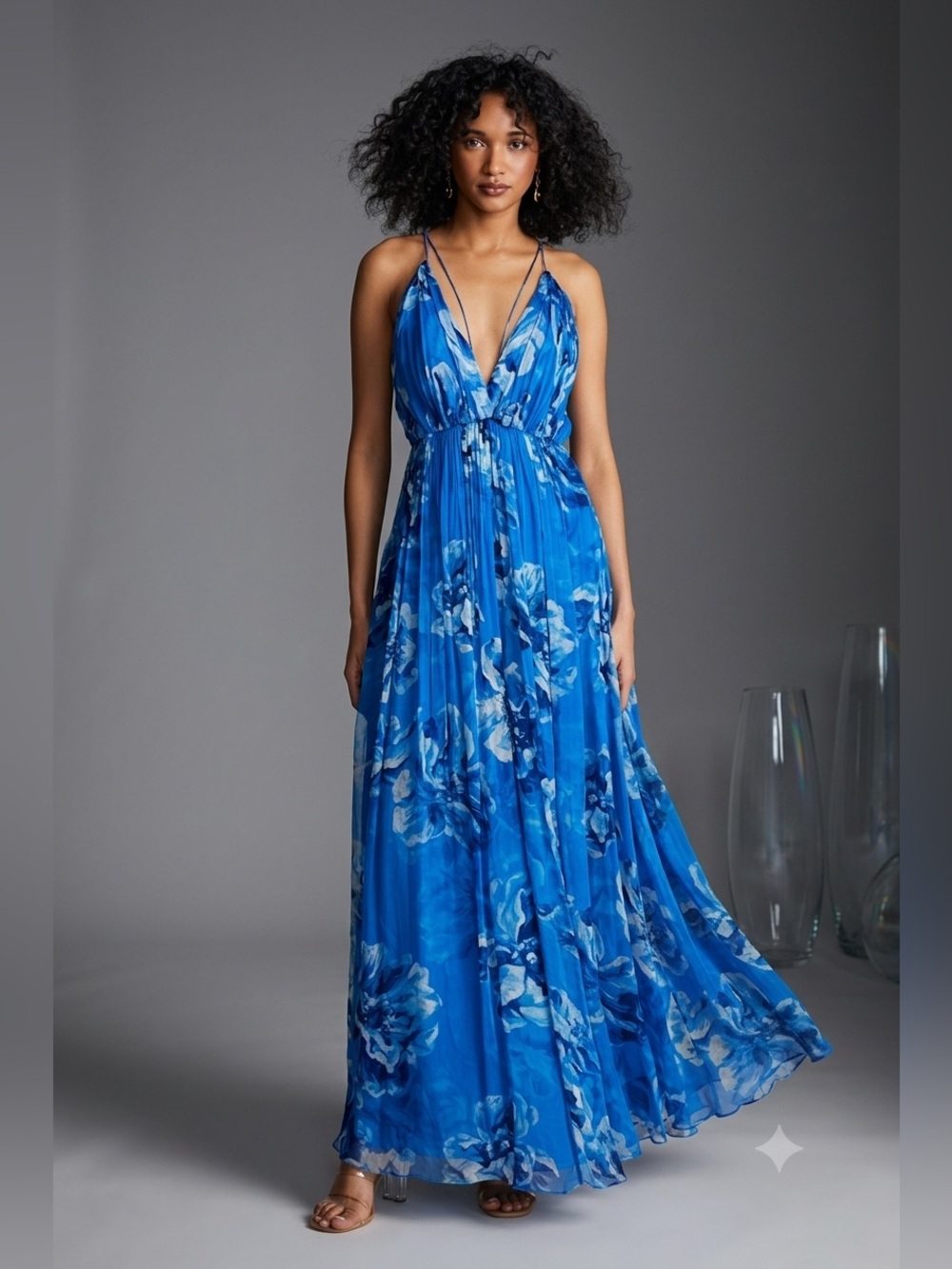 HALSTON Mindy Floral Chiffon Gown